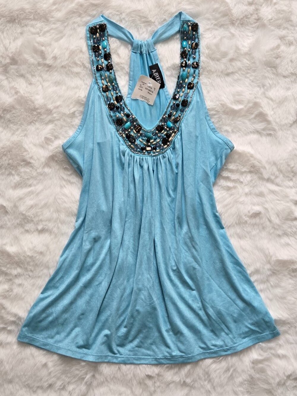 Blue beaded Racer Back Top
